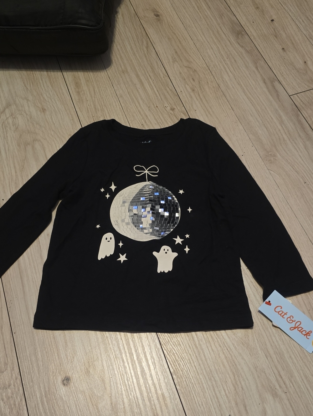 Cat & Jack Black Girls' Sequin Disco Ghost Long-Sleeve Tee